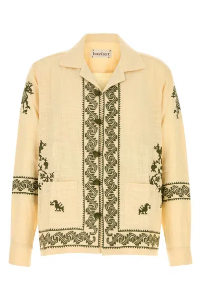 Baziszt Cotton Shirt Embroidered Design Long Sleeves Pockets In Red