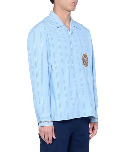 Baziszt Merit Crest Pocket Stripe Shirt In Blue