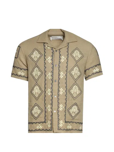Baziszt Mexican Embroidered Short-sleeve Shirt In Brown