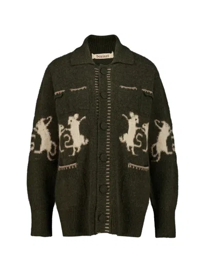 Baziszt Mice-intarsia Buttoned Cardigan In Green