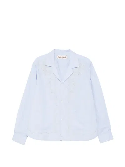 Baziszt Mord Floral-embroidered Shirt In Blue