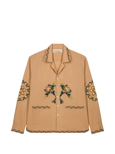 Baziszt Nali Floral-embroidered Pocket Shirt In Nude