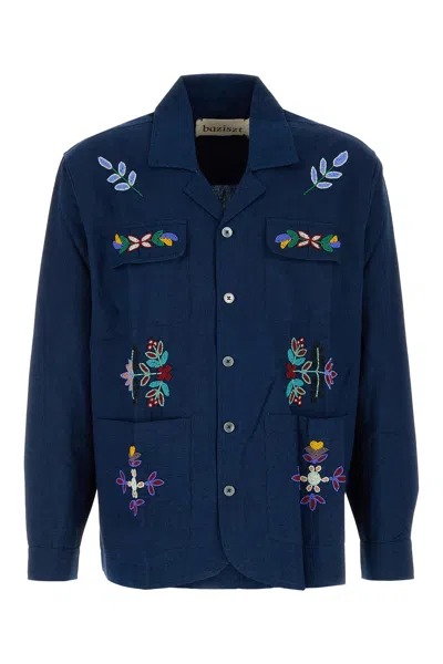 Baziszt Navy Blue Cotton Neon Shirt