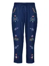Baziszt Neon Beaded Floral Trousers In Blue