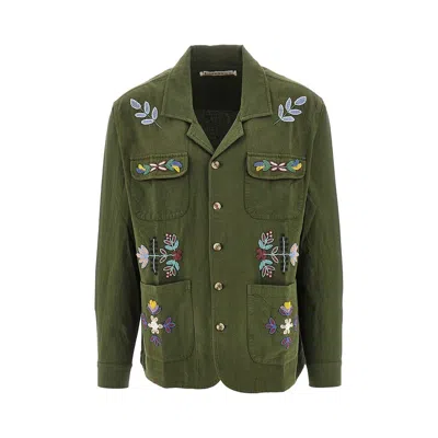 Baziszt 'neon' Embroidery Cotton Shirt In Green