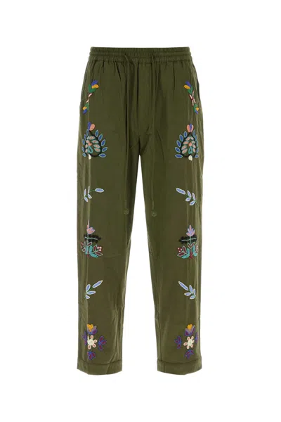 Baziszt Neon Bead-embroidered Trousers In Green