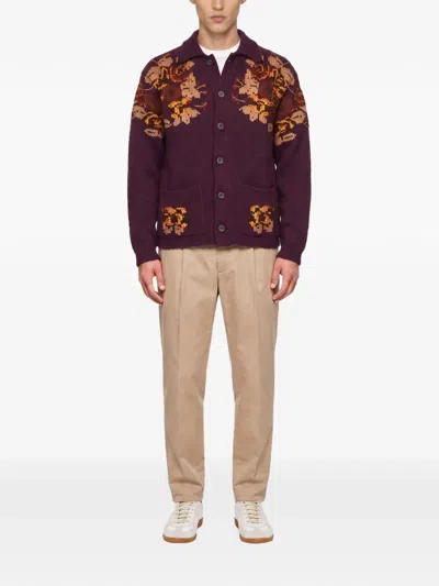 Baziszt Nissan Floral-intarsia Button-up Cardigan In Black