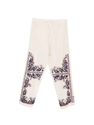 Baziszt Paisley-embroidered Drawstring Trousers In Neutral