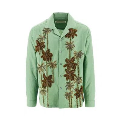 Baziszt Palm-tree-embroidered Shirt In Brown