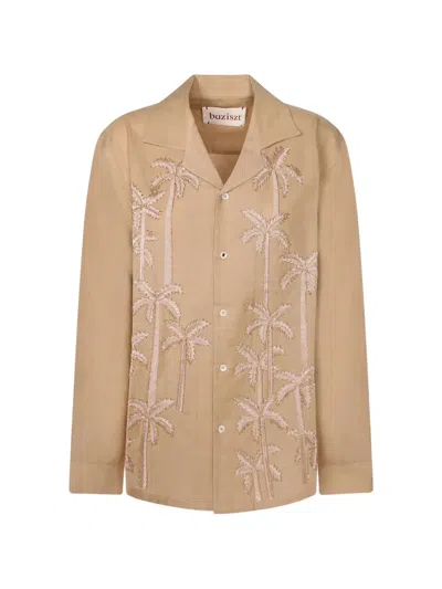Baziszt Palm-tree Embroidered Shirt In Brown