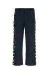 Baziszt Cotton Pine Trousers Floral Side Embroidery In Blue