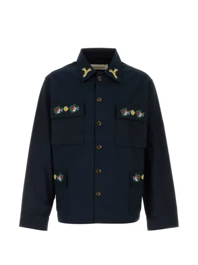 Baziszt Oxford Pine Shirt Embroidered Back Pockets In Blue