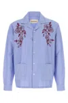 Baziszt Celeste Floral-embroidered Shirt In Blue
