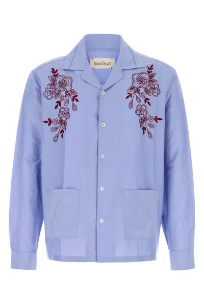 BAZISZT BAZISZT POWDER BLUE COTTON BLEND CELESTE SHIRT
