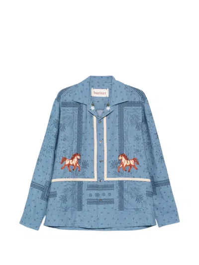 Baziszt Ranch Horse-motif Bandana Shirt In Blue