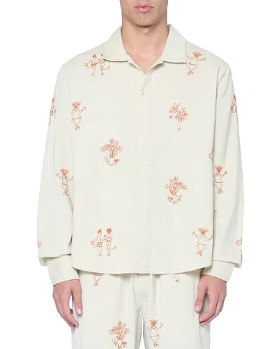Baziszt Riot Mini Cord Woven Graphic Shirt In White