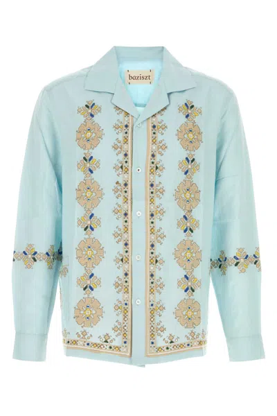 Baziszt Roses Cotton Blend Shirt In Blue