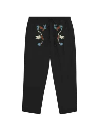 Baziszt Rouat Floral-embroidered Trousers In Black