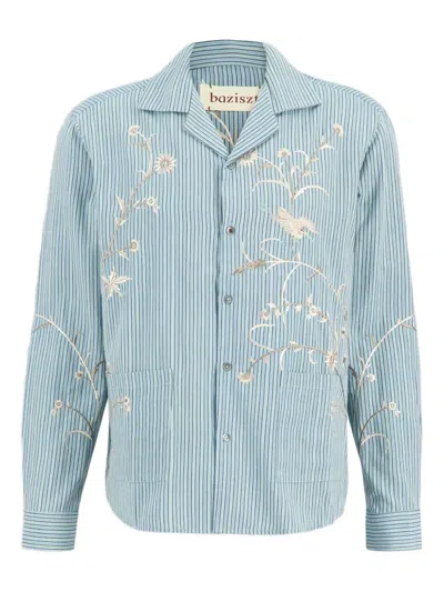 Baziszt Saba Embroidered Striped Shirt In Blue