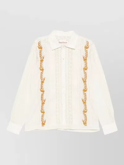 Baziszt Sefsery Shirt Embroidery Lace Sleeves Ruffle In Neutral