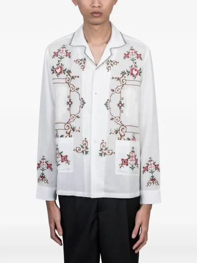 Baziszt Sena Floral-embroidered Pocket Shirt In White