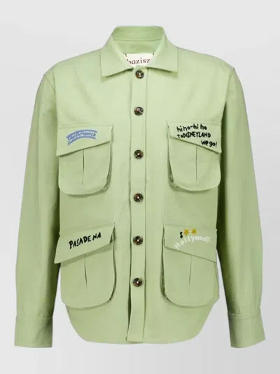 Baziszt Shirt Embroidered Long Sleeves Multiple Utility Pockets In Green
