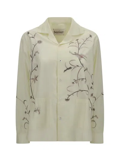 Baziszt Floral-bird Embroidered Shirt In Yellow