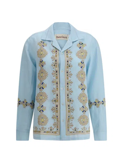 Baziszt Cross-stitch-embroidered Shirt In Blue