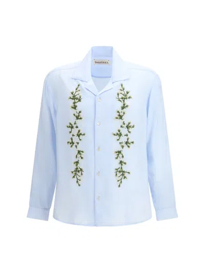 Baziszt Tinees Floral Embroidery Shirt Camp Collar In Blue