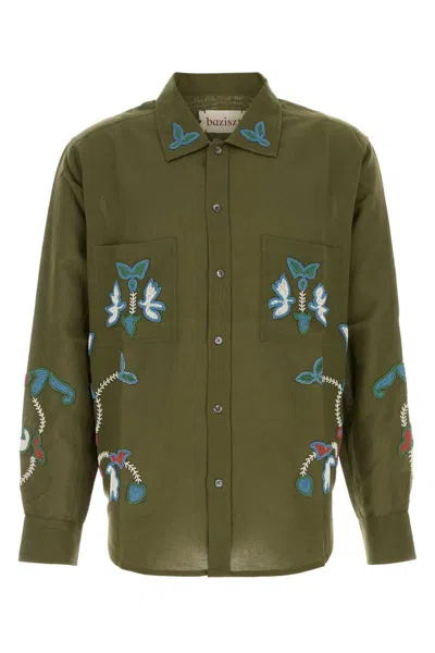 Baziszt Cotton Blend Shirt Long Sleeves Embroidery Pockets In Green
