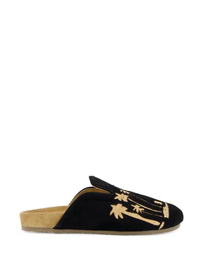 Baziszt Sid Palm-tree Suede Slippers In Black