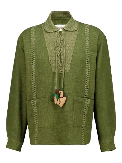 Baziszt Sofia Lace-up Polo Shirt In Green