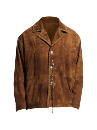 Baziszt Suede Whipstitch-trim Jacket In Brown
