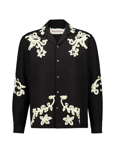Baziszt Taja Floral-embroidered Shirt In Black
