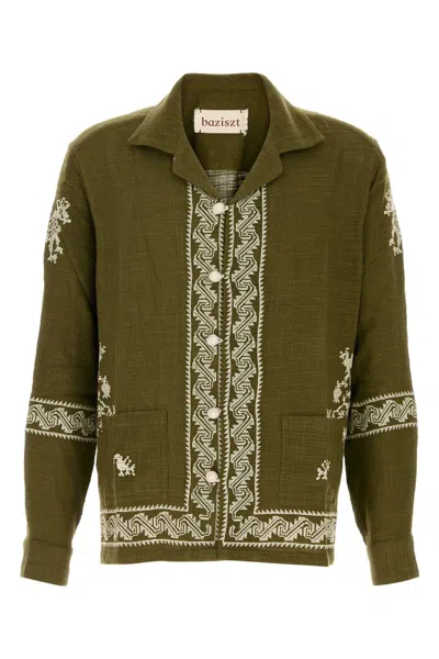 Baziszt Tulum Embroidered Cotton Shirt In Green