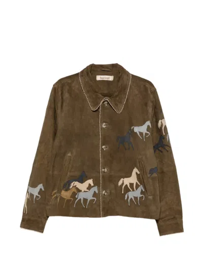 Baziszt Valero Horse-patchwork Leather Jacket In Green