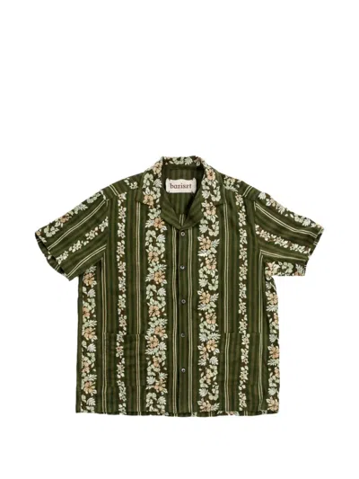 Baziszt Verve Floral-print Striped Shirt In Green