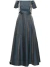 Bazza Alzouman Strapless Off Shoulder Gown In Blue