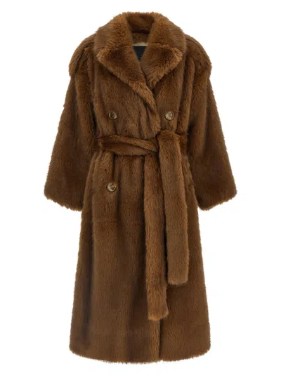 Bb Couture B&b Couture 'farrah' Eco-fur Coat In Brown