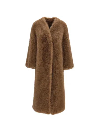 Bb Couture Biscuit Faux-fur Collarless Coat In Brown