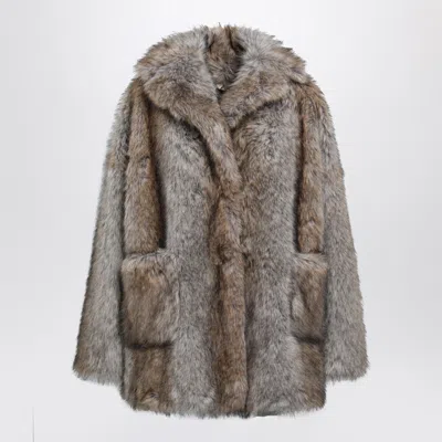 Bb Couture Brigitte Coat In Wolf-effect Faux Fur In Brown
