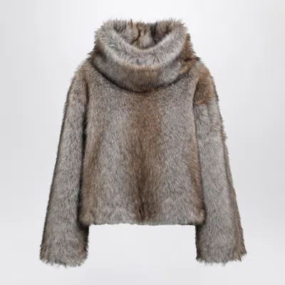 Bb Couture Brigitte Poncho In Wolf-effect Faux Fur In Gray