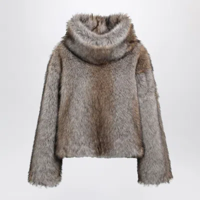 Bb Couture Brigitte Poncho In Wolfeffect Faux Fur In Grey