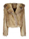 Bb Couture Brown Faux Fur Coat With Fixed Hood And Long Sleeves In Brown
