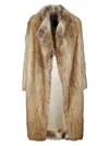 Bb Couture Brown Faux Fur Coat With Notched Lapels And Open-front Design In Brown