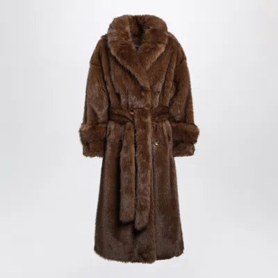 Bb Couture Farrah Brown Double-breasted Coat With Belt