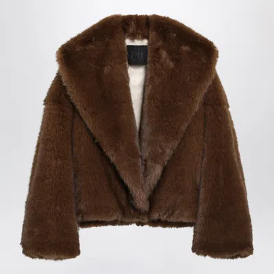 Bb Couture Farrah Short Brown Jacket In Faux Fur