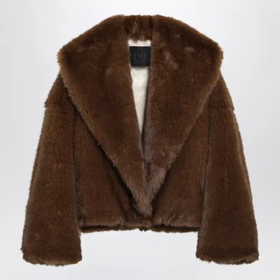 Bb Couture Farrah Short Brown Jacket In Faux Fur