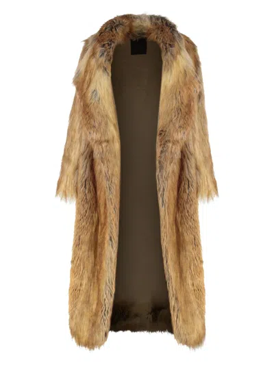 Bb Couture Siberian Wood Faux Fur Coat In Brown