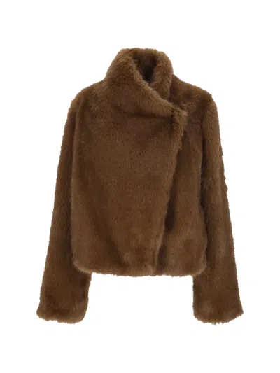 Bb Couture Faux-fur Funnel-neck Jacket In Brown